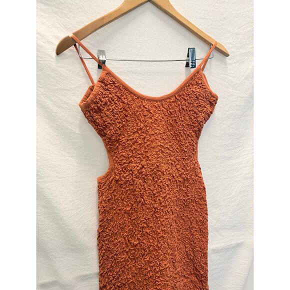 Free People Cutout Za Za Midi Dress Burned Orange Fall Autumn Ruched - Picture 4 of 5